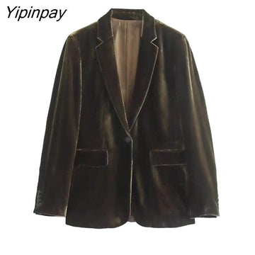 Yipinpay Simple Women Autumn Velvet Blazer Jackets Pants Set 2023 Office Single Button Coat Female Oversize Clothes Outerwear